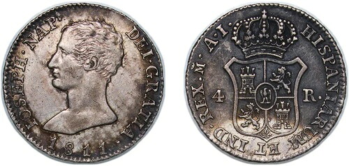 スペイン 1811 M AI 4レアル 銀貨 812 XF｜WORLD RESOURCE【KING店】