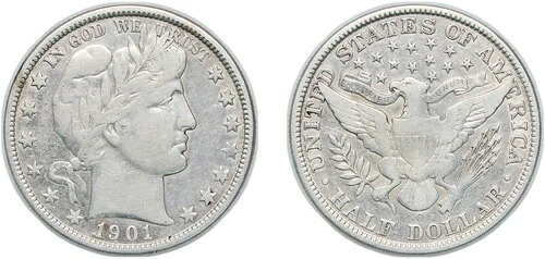 アメリカ合衆国 1901年 O 1/2ドル 銀貨 900 100 銅貨 VF|WORLD RESOURCE【KING店】