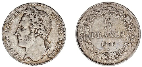 5 フラン銀貨 ベルギー - 5 フラン銀貨 ベルギー。1848 年。レオポルド 1 世 XF。｜WORLD RESOURCE【KING店】