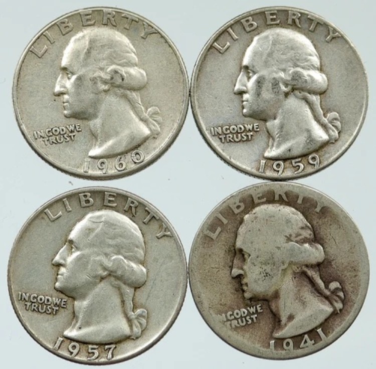 アメリカ合衆国大統領ワシントン記念銀貨 25セント硬貨 4枚セット i116224｜WORLD RESOURCE【KING店】