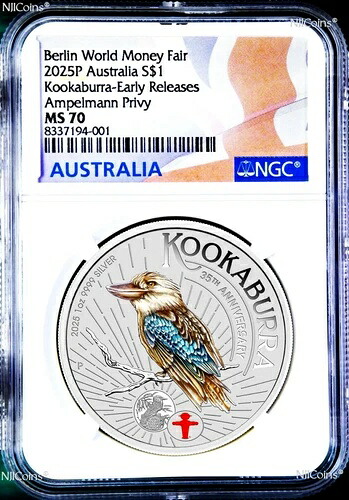 2025年ベルリンショー WMF クッカバラ シルバー NGC MS70 1オンス 1ドルコイン アンペルマン プライベート E付き｜WORLD RESOURCE【KING店】