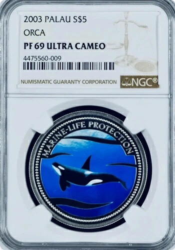 2003年 シャチ 海洋生物 カラー化 パラオ NGC PF69 UCAM 発行枚数 1500枚!｜WORLD RESOURCE【KING店】