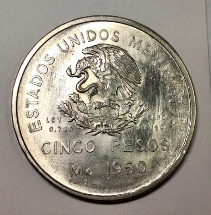 1950年メキシコ5ペソ銀貨記念南部鉄道KM#466光沢あり!!｜WORLD RESOURCE【KING店】