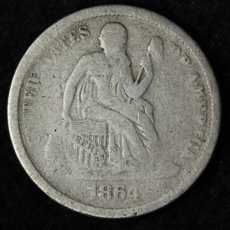 1864-S シーティングリバティシルバーダイム 美品 E185 JTCER｜WORLD RESOURCE【KING店】