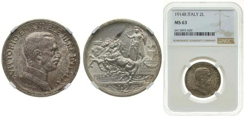 イタリア 1914 R 2リラ銀貨 (.835) NGC MS 63｜WORLD RESOURCE【KING店】