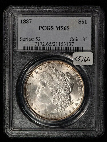 1887年 1ドル モルガン銀貨 - 強い光沢感 - PCGS MS 65 - SKU-X5266