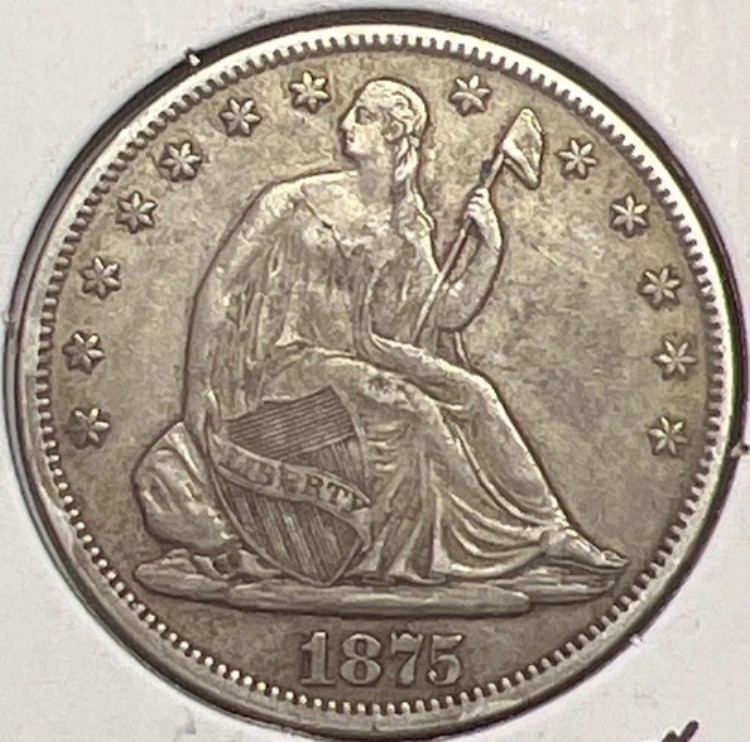 1875年 自由の女神像 半ドル銀貨 ほぼ未流通 実物コイン #C11589