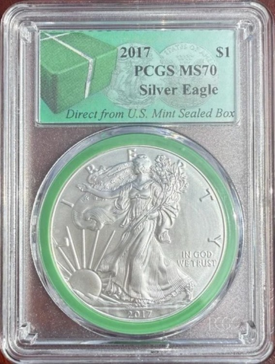2017年 シルバーイーグル PCGS MS70 グリーンモンスターボックスホルダー