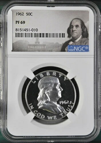 1962年 シルバープルーフ フランクリン ハーフダラー NGC PF69 ポートレートラベル