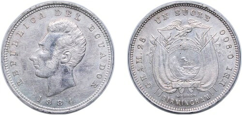 エクアドル 1884年 HEATON 1 スクレ シルバー 900 AU|WORLD RESOURCE【KING店】
