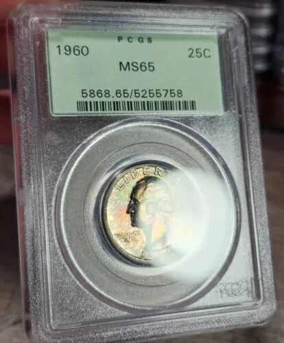 1960年ワシントンシルバークォーター PCGS MS65 OGH オールドグリーンホルダー レインボートーン｜WORLD RESOURCE【KING店】