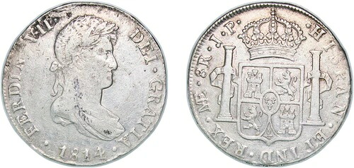 ペルー 1814 LIMAE JP 8レアル 銀貨 896 XF|WORLD RESOURCE【KING店】