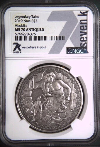 7k Metals ALADDIN Legendary Tales アンティーク 1oz .999 シルバー NGC MS70 ミント 3000!｜WORLD RESOURCE【KING店】