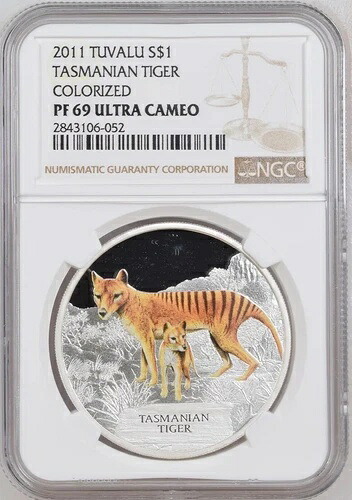 タスマニアタイガー ツバル カラー化 NGC PF69 ウルトラカメオ 2011 S$1.999 シルバー｜WORLD RESOURCE【KING店】