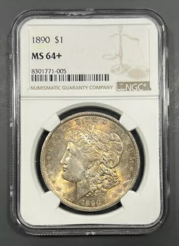 1890 NGC MS64+ プラス モルガン銀貨 1ドル - 光沢のある素朴な色合い