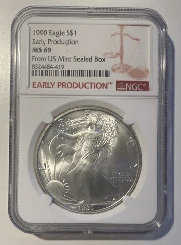1990 NGC MS69 初期生産シルバーイーグル（S）1989年製造グレートコイン