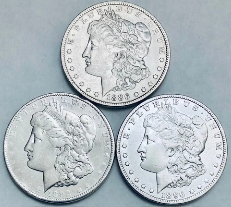 1886-O、1892-O、1896-O モルガン銀貨 VF-XF 詳細
