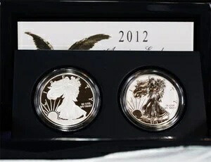 2012年SS 1ドルプルーフ＆リバースプルーフ 75周年記念シルバーイーグルセット OGP COA付き