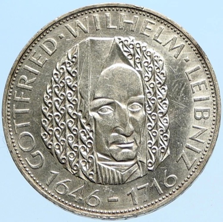 1966年 D ドイツ ゴットフリート・ヴィルヘルム・ライプニッツ 大型5マルク銀貨 i97813｜WORLD RESOURCE【KING店】