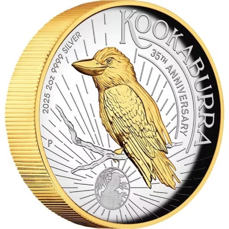 2025年 2ドル オーストラリア クッカバラ 2オンス シルバー プルーフ 高浮き彫り 金メッキコイン