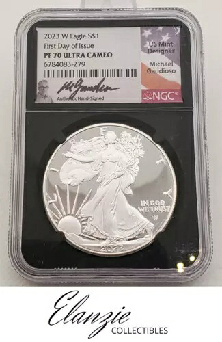 2023-W プルーフ アメリカン シルバー イーグル 発行初日 NGC PF70UC ガウディオーソ サイン入り