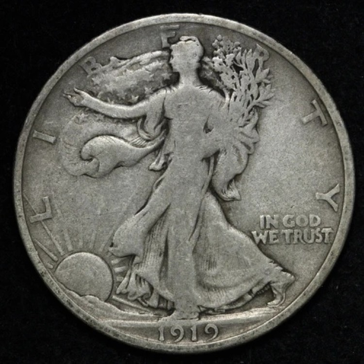 1919-D ウォーキング・リバティ・シルバー・ハーフドル FINE+/VF E345 QJCNT｜WORLD RESOURCE【KING店】