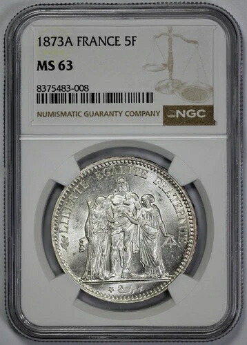 1873年 フランス 銀貨 5フラン NGC MS 63|WORLD RESOURCE【KING店】