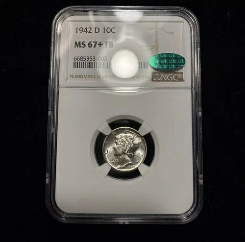 1942-D マーキュリー銀貨 10セント MS67+ FB Plus NGC ハイグレード 希少アップグレード ~ CAC｜WORLD RESOURCE【KING店】