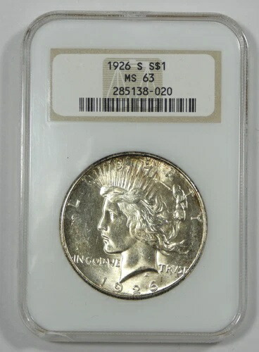 1926-S ピースドル 認定 NGC MS 63 シルバードル ~ 昔の「ファッティ」ホルダー