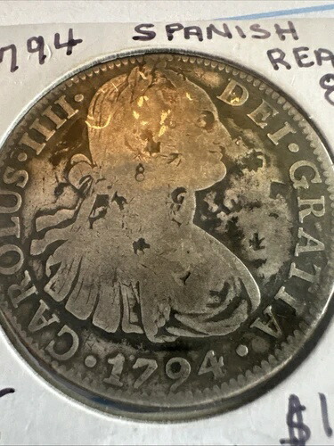 8レアル 1794年 スペイン植民地時代 銀貨 海賊時代 メキシコ トニング KJ046