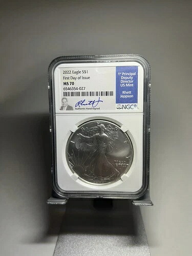 2022年 シルバーイーグル NGC MS70 発行初日 レット・ジェプソン直筆ラベル|WORLD RESOURCE【KING店】