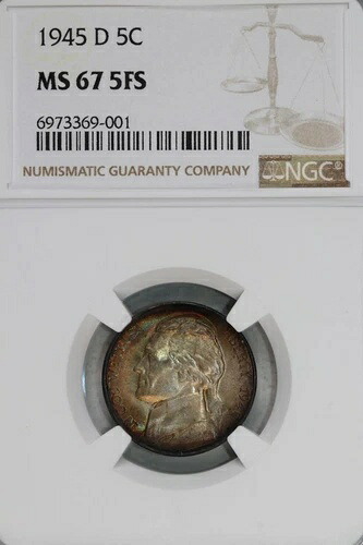 1945年 D ジェファーソン シルバー ニッケル NGC MS67 5FS ジェムトーン *ダブルJコイン* JL1100-203
