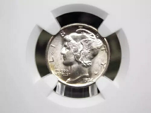 1934年 "P" マーキュリー シルバー ダイム 10セント NGC MS66 FB #005 *フルバンド* ジェム BU 未使用 ECC&C｜WORLD RESOURCE【KING店】