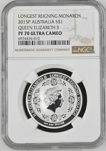 2015年 エリザベス女王 最長在位君主 銀貨 1ドル 凹版 NGC PF 70 UC