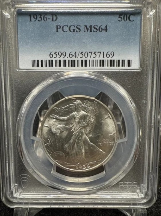 1936年 D ウォーキング リバティ シルバー ハーフ ドル PCGS MS64 ブライトホワイト