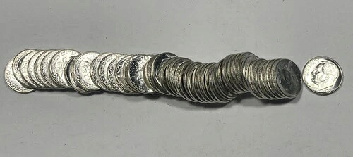 1957年ルーズベルト・ダイムロール 0.10。ジェムオリジナル。50枚入りロール。銀90%。 103,950円