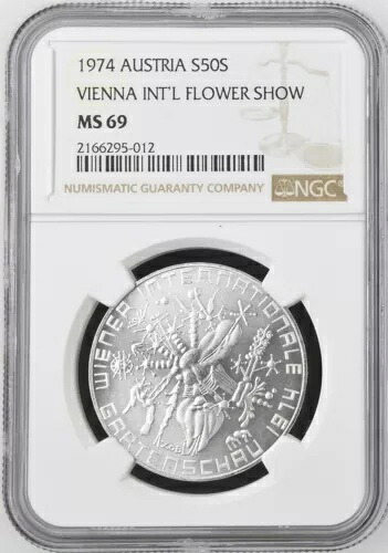 1974年 オーストリア 銀貨50シリング、ウィーンフラワーショー - NGC MS 69|WORLD RESOURCE【KING店】