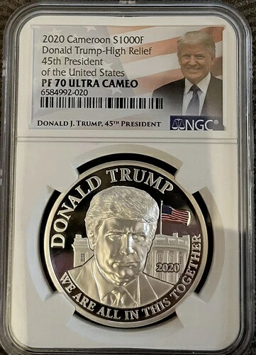 2020年 カメルーン 1000F 1オンス シルバー ドナルド・トランプ ハイレリーフ NGC PF70 ウルトラカメオ|WORLD RESOURCE【KING店】