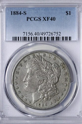 1884-S モルガン銀貨 PCGS XF40 セミキーデイト QWCNA