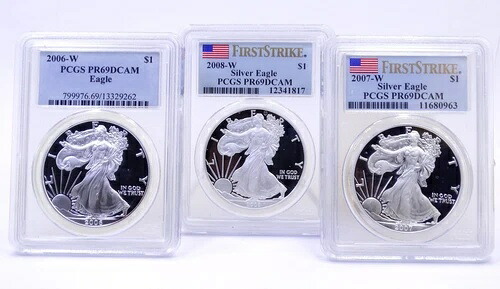 ウェストポイントセット 2006 2007 2008 W PCGS PR69DCAM プルーフ シルバー ドル アメリカン イーグル
