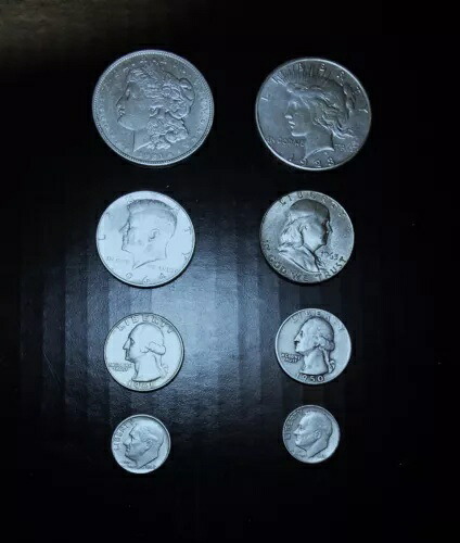 1964年以前の米国硬貨8枚セット(90%)1ドル、0.50ドル、0.25ドル、0.10ドル。わずかに円形。写真をご覧ください。|WORLD RESOURCE【KING店】