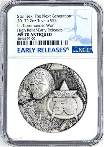 2017年 スター・トレック ネクスト・ジェネレーション コマンダー・ウォーフ 2オンス 2ドル 銀貨 NGC MS70 ER|WORLD RESOURCE【KING店】