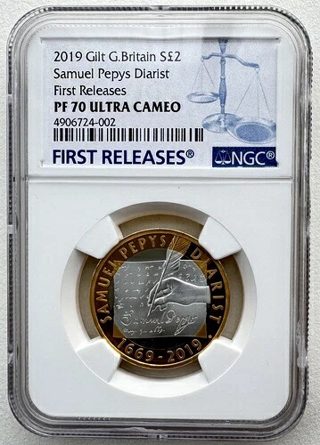 NGC PF70 FR イギリス 2019年 サミュエル・ピープス ダイアリスト 金箔銀貨 2ポンド|WORLD RESOURCE【KING店】