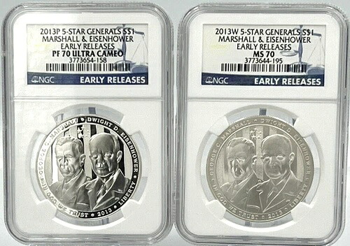 コイン2枚セット - 2013 P&W 5スタージェネラルズ シルバーダラー NGC PF70 ウルトラカメオ & MS70|WORLD RESOURCE【KING店】