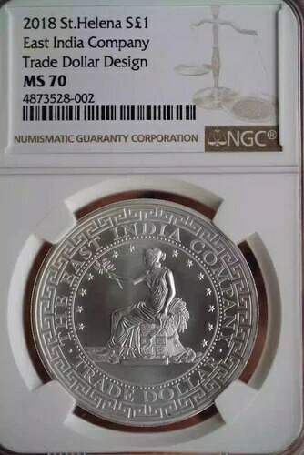 NGC MS70 英国セントヘレナ 2018年 東インド会社 貿易ドル 1オンス 銀貨|WORLD RESOURCE【KING店】