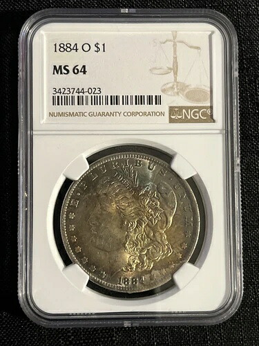 1884年 O シルバー モルガン ダラー 1ドル NGC MS64 レインボートーン 3423744-023|WORLD RESOURCE【KING店】