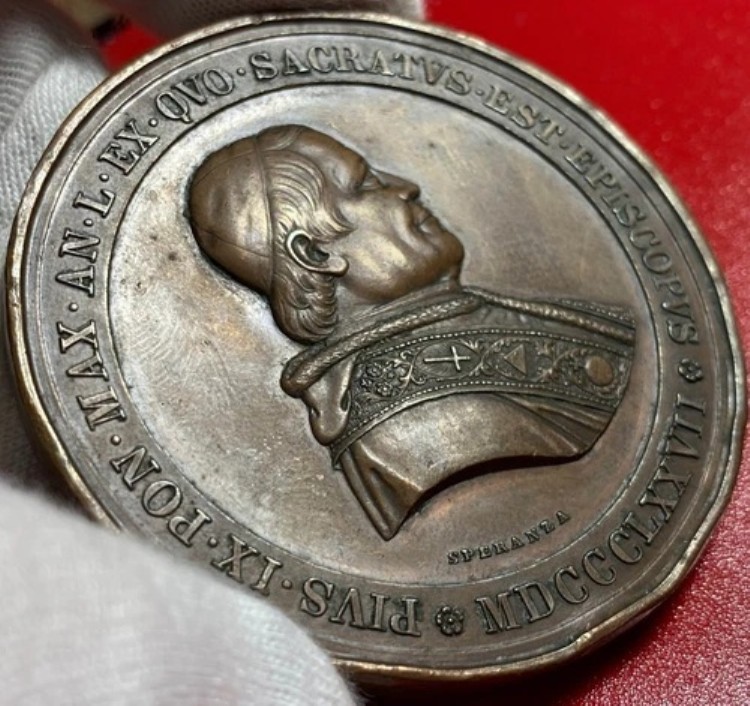 1877年 バチカン ピウス9世 レリーフ メダル スペランツァ製 105グラム 60mm ブロンズ 希少！銀製ではありません