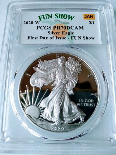 2020-W 1ドル プルーフ シルバー イーグル PCGS PR70DCAM FDOI ファンショー 人口 (541) 103,950円