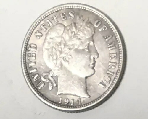 1914年 10セント バーバー シルバー ダイム チョイス AU、素晴らしいディテール、美しい色調