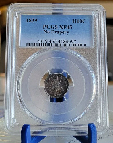 1839 P PCGS XF45 - ドレープなし - 銀製座像ハーフダイム 5セント